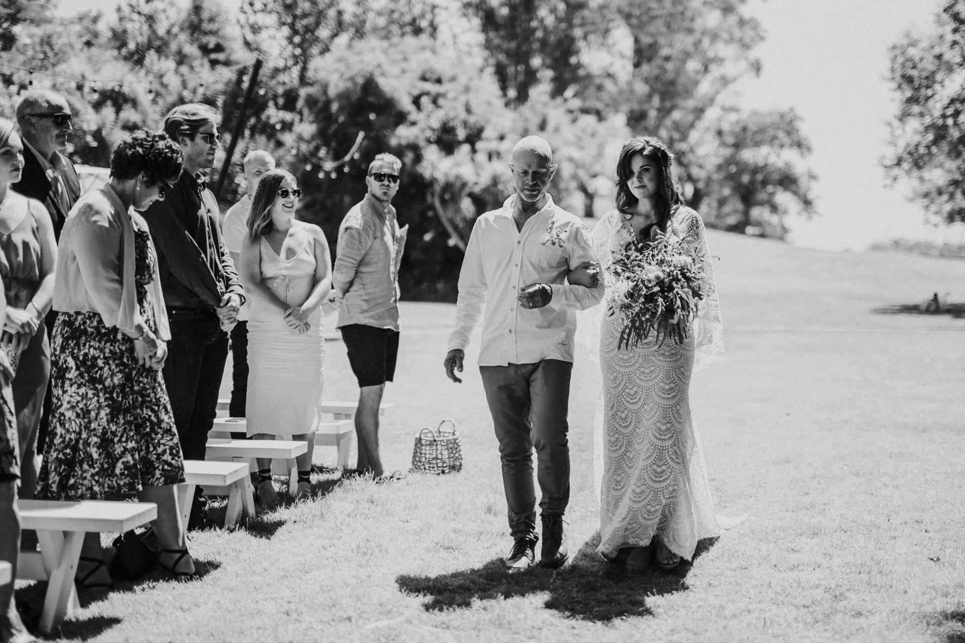 Narrows landing wedding bride walking down isle