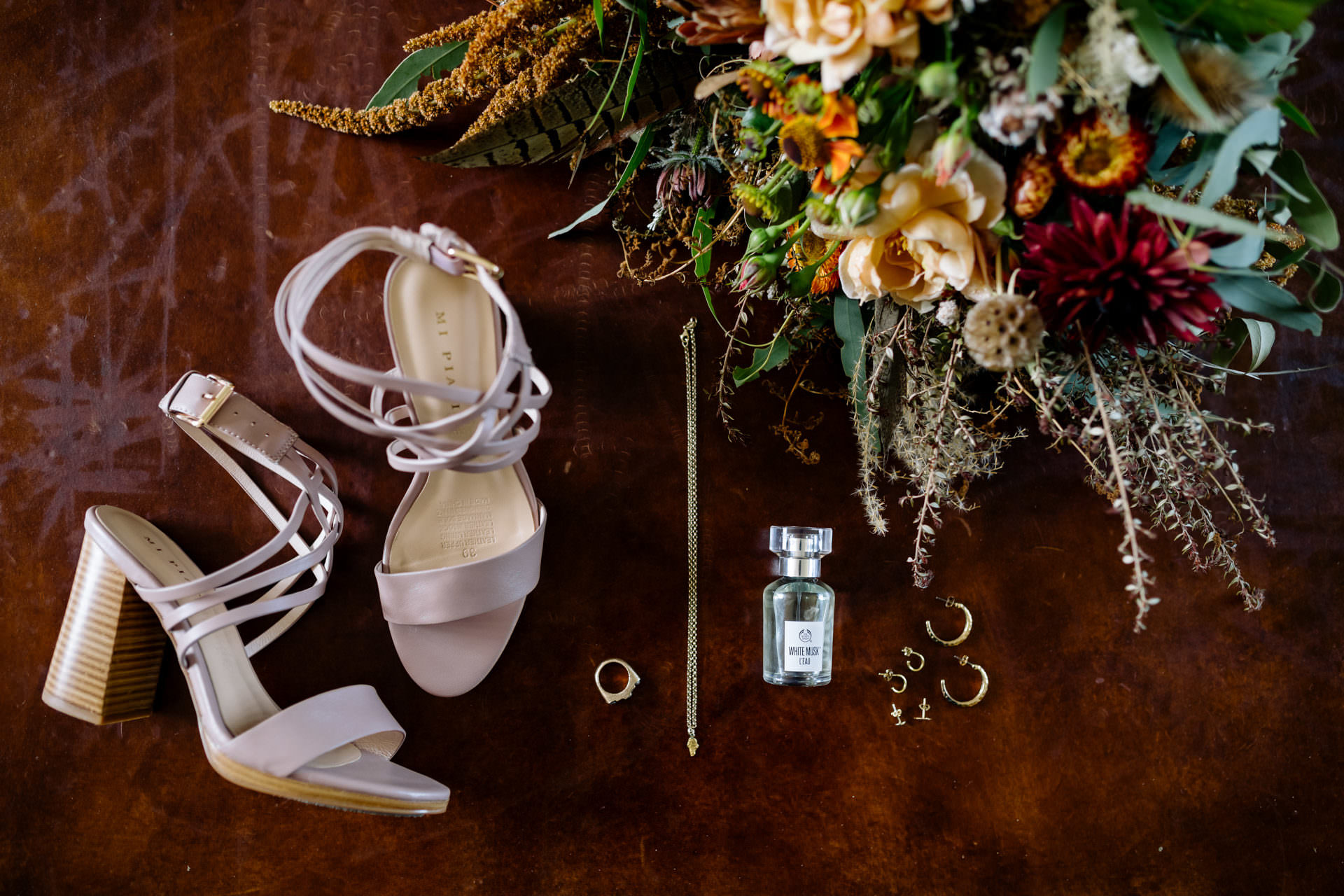 Bride accessories flat lay