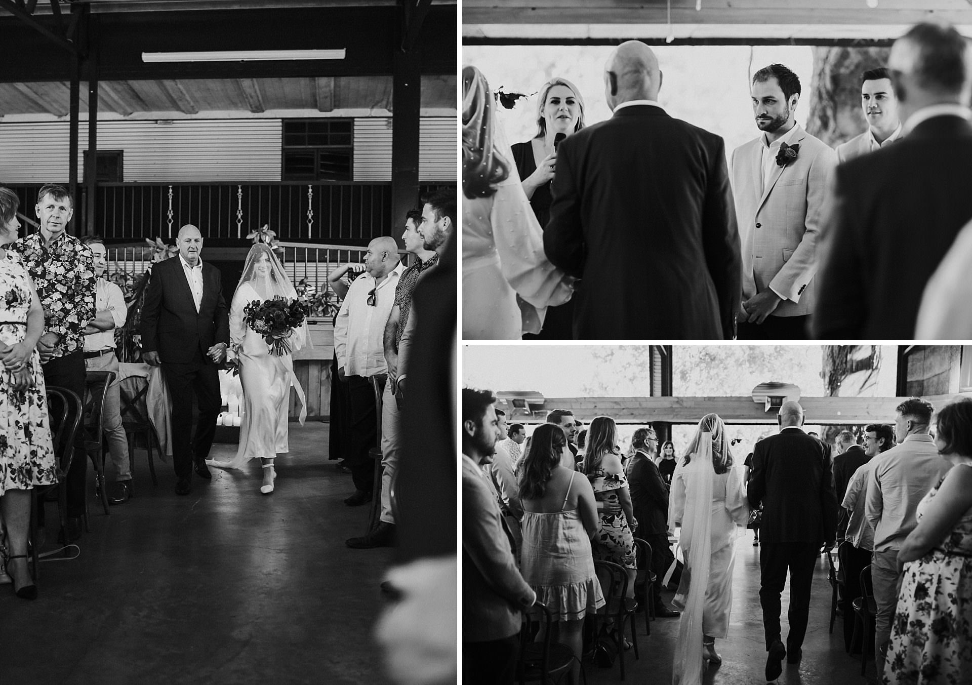 Bride with grace loves lace veil waling down isle