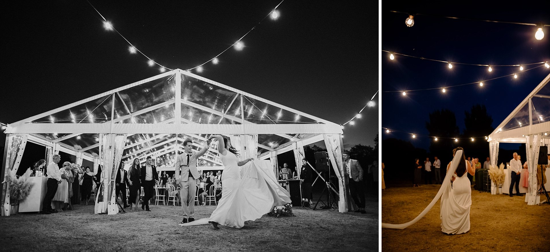 twelve tables clear marquee wedding first dance